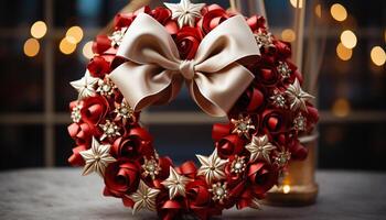 ai genererad skinande guld gåva symboliserar kärlek och firande i vinter- säsong genererad förbi ai foto