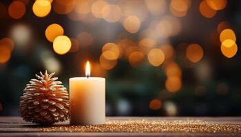 ai genererad lysande ljus tänds mörk vinter- natt, fira jul dekoration genererad förbi ai foto