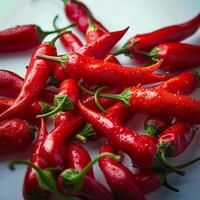 ai genererad levande röd varm chili paprikor stänga upp, skapande en djärv visuell för social media posta storlek foto