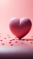 ai genererad kärlek symbol röd hjärta mot en rosa bakgrund för valentines vertikal mobil tapet foto