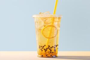 ai genererad kopp av bubbla te med citron- och blåbär bubblor. ai genererad foto
