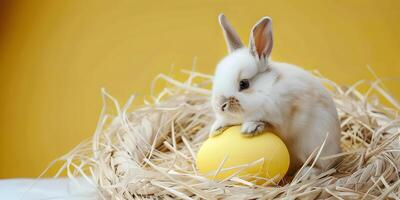ai genererad söt kanin kanin och påsk ägg. begrepp av Lycklig påsk dag. foto