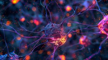 ai genererad abstrakt bakgrund med nervcell celler, nervös systemet, mikrobiologi begrepp foto