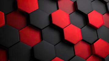 ai genererad svart och röd hexagoner bakgrund. foto