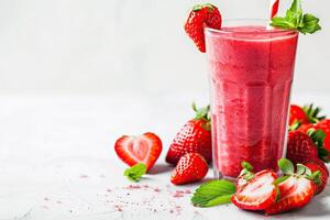 ai genererad jordgubb smoothie friska aptitlig efterrätt i glasögon färsk vegan dryck . kopia Plats foto