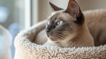 ai genererad redo siamese katt med slående blå ögon. ai genererad. foto