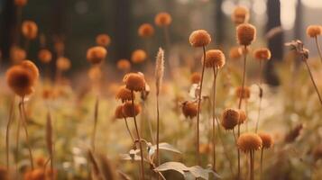 ai genererad höst gul mjuk Färg blommor i de trädgård foto