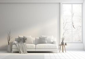 ai genererad Hem attrapp samtida medelhavs interiör design med minimal soffa foto