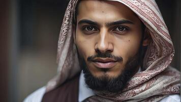 ai genererad porträtt av en Söt ung muslim man, porträtt av en man, Söt muslim man foto