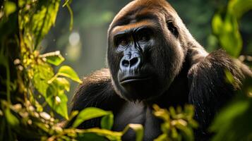 ai genererad en silverback berg gorilla i en regnskog. neuralt nätverk ai genererad foto