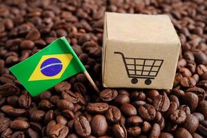 Brasilien och herzegovina flagga på kaffe bönor, handla uppkopplad för exportera eller importera mat produkt. foto