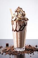 ai genererad gourmet mörk choklad milkshake med marshmallow foto