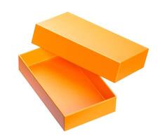 orange öppen kartong låda falsk upp isolerat på vit bakgrund, mall för design foto