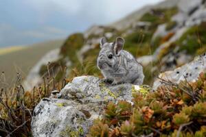 ai genererad söt chinchilla sola sig på en berg . ai genererad foto