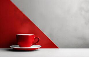 ai genererad röd kaffe kopp mot en vit bakgrund foto