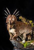 styracosaurus dinosaurie i de mörk foto