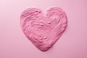 ai genererad rosa hjärta med målarfärger textur på en rosa bakgrund. genererad förbi artificiell intelligens foto