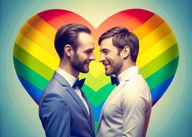 ai genererad Lycklig Gay par kärlek regnbåge kärlek foto