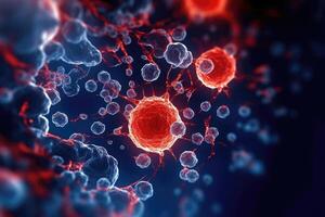 ai genererad virus replikation - närbild se av en virus cell i de kropp foto
