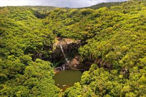 antenn se från ovan av de tamarin vattenfall sju kaskader i de tropisk djungler av de ö av mauritius foto