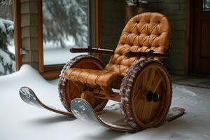 ai genererad overkligt tömma rullstol utanför i vinter- foto