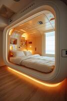 ai genererad en trogen sovrum i ljus färger. 3d illustration foto