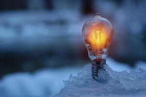 ai genererad ett vanlig glödande ljus Glödlampa står utanför i vinter- och brännskador foto