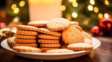 ai genererad jul kex, Semester kex recept och Hem bakning, ljuv efterrätt för mysigt vinter- engelsk Land te i de stuga, hemlagad mat och matlagning foto