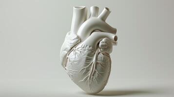 ai genererad mänsklig hjärta ren vit anatomisk modell 3d illustration framställa foto