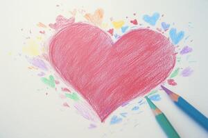 ai genererad kärlek symbol dragen förbi hand med färgad pennor foto