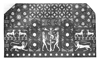 mosaik- tid av Edward iii, den är i ely, i de före detta kapell av de tidigare, och representerar de tentatio av Adam och afton, årgång gravyr. foto