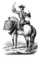 timpanist allmän av de kavalleri överste i 1724, årgång gravyr. foto