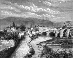 pergamum, Asien mindre, dubbel- tunnel som är förment till vara de period attalique två århundraden innan Kristus, årgång gravyr. foto