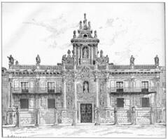 universitet av valladolid i Kastilien-Leon i spanien, årgång gravyr foto