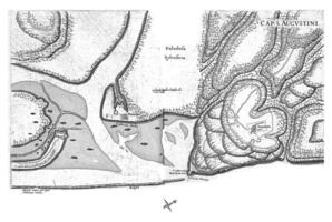 Karta av cape helgon Augustine, c. 1636-1644, årgång illustration. foto