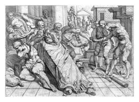 odysseus med hans rosett dödar ett av de friare, årgång illustration. foto