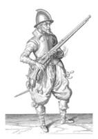 soldat innehav hans roder, årgång illustration. foto