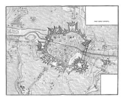 Karta av de belägring av tournai, årgång illustration. foto
