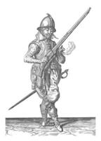 väktare soldat innehav hans roder, årgång illustration. foto