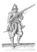 soldat blåser gnistor från de panorera av hans roder, årgång illustration. foto