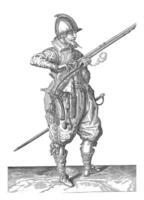 soldat på Kolla på beläggning de panorera av hans roder, årgång illustration. foto