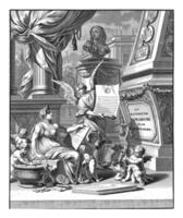 titel sida för a. bogaert, de roman monarki, visad i de mynt av de Västra och östra kejsare, utrecht 1697, jacobus baptist, efter jan goeree, 1697 foto
