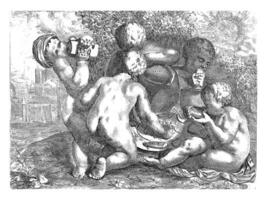 bacchanal med fem putti, pieter skåpbil der plas ii, 1687 - 1708 foto