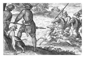 flod landskap med rådjur jaga, egbert jansz, efter antonio tempesta, 1598 foto