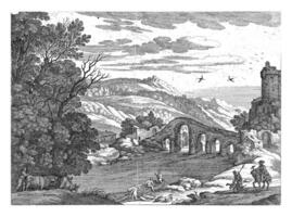 landskap med en flod, willem skåpbil nieulandt ii, efter paul bril, 1594 - 1635 foto