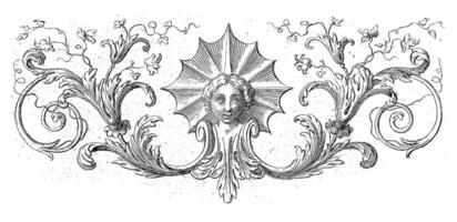 prydnad med en mascaron omgiven förbi blad vinstockar, bernard picart verkstad av, 1683 - 1733 foto