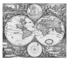 värld Karta med ett allegori av de fyra element foto