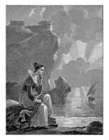 kvinna ser ut över de hav, philippus velijn, efter johannes christiaan schotel, 1797 - 1836 foto