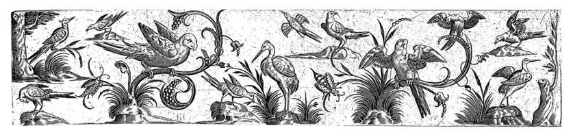 frisiska med tolv fåglar, i de mitten är en stork foto