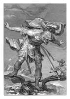 kung saul störtar in i hans svärd, willem isaacsz. skåpbil Swanenburg, efter Abraham bloemaert, 1611 foto